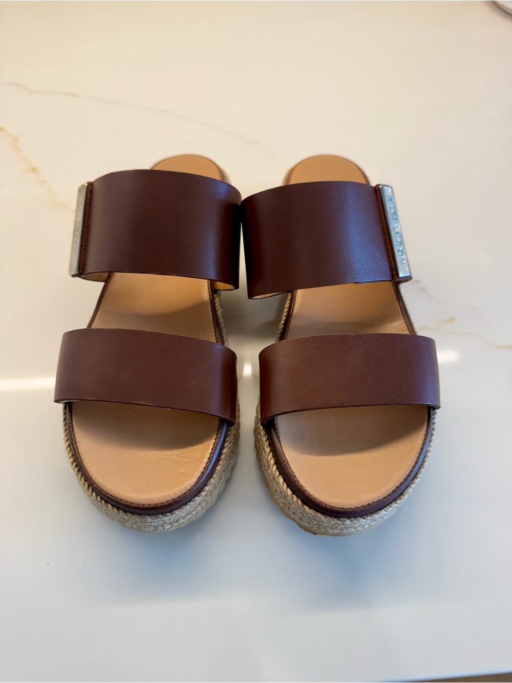 Aquatalia Women's Brown Double-Strap Espadrille Slide Sandals